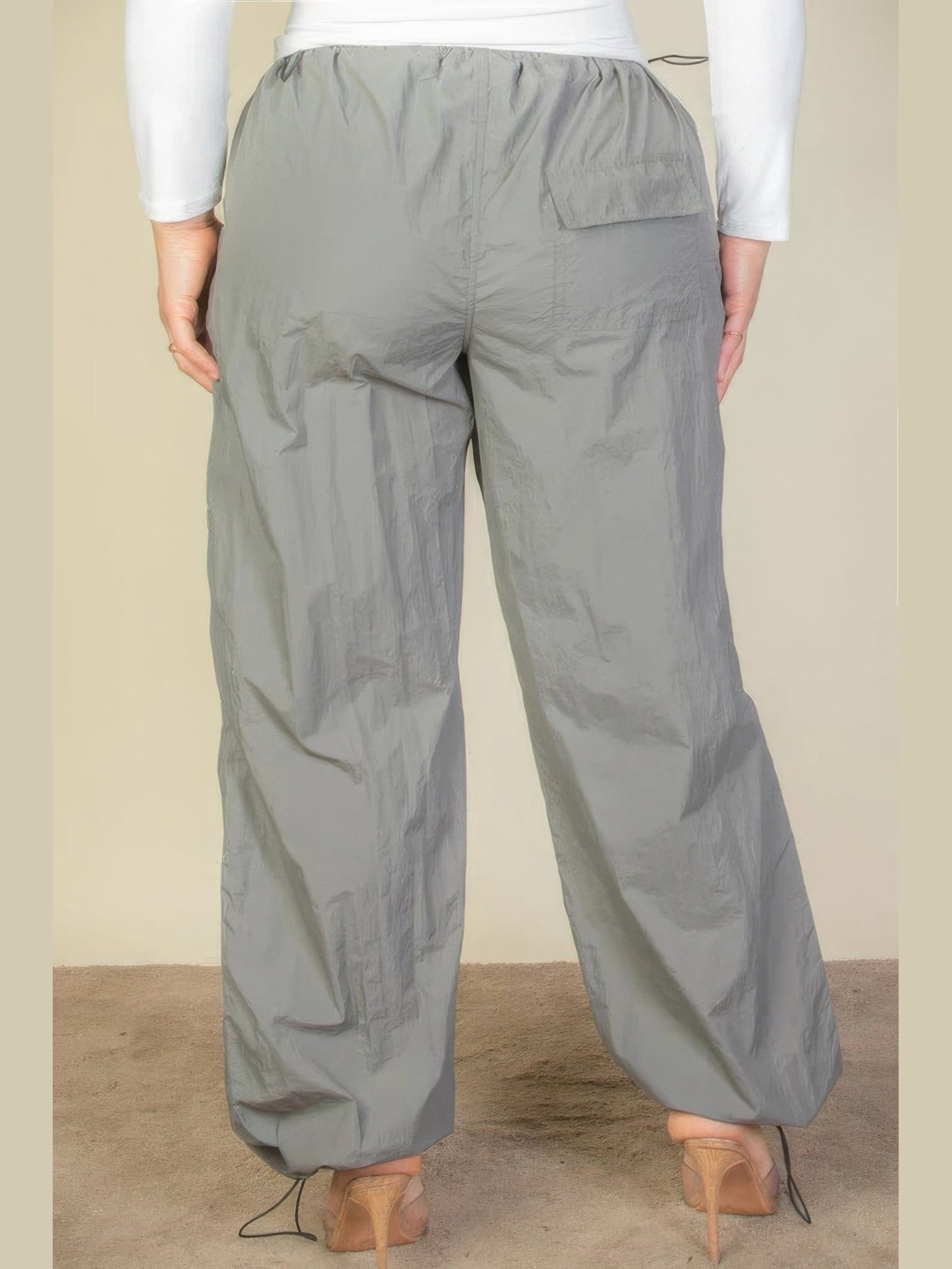 Plus Size Women Drawstring Waist Parachute Gray Colored Pants NicholesGifts
