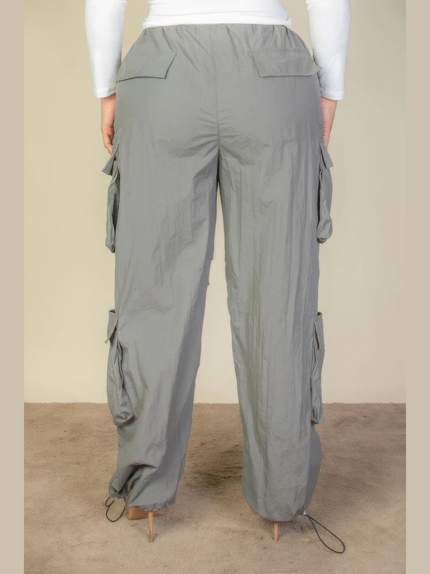 Women Plus Size Women Flap Pockets Drawstring Ruched Parachute Pants