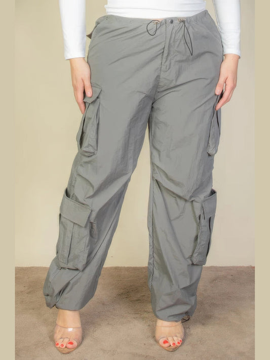 Women Plus Size Women Flap Pockets Drawstring Ruched Parachute Pants