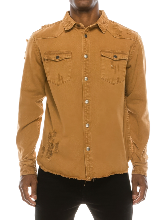 Men's Ripped Denim Overshirt NicholesGifts