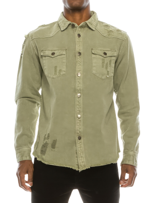 Men's Ripped Denim Overshirt NicholesGifts
