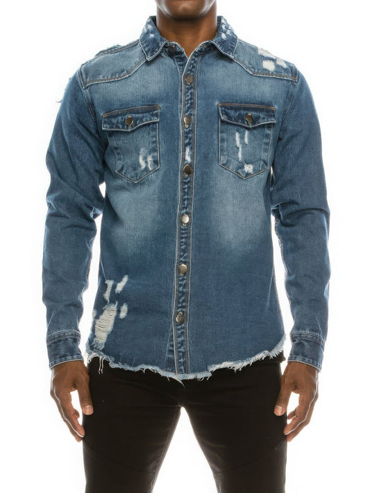 Men's Ripped Denim Overshirt NicholesGifts