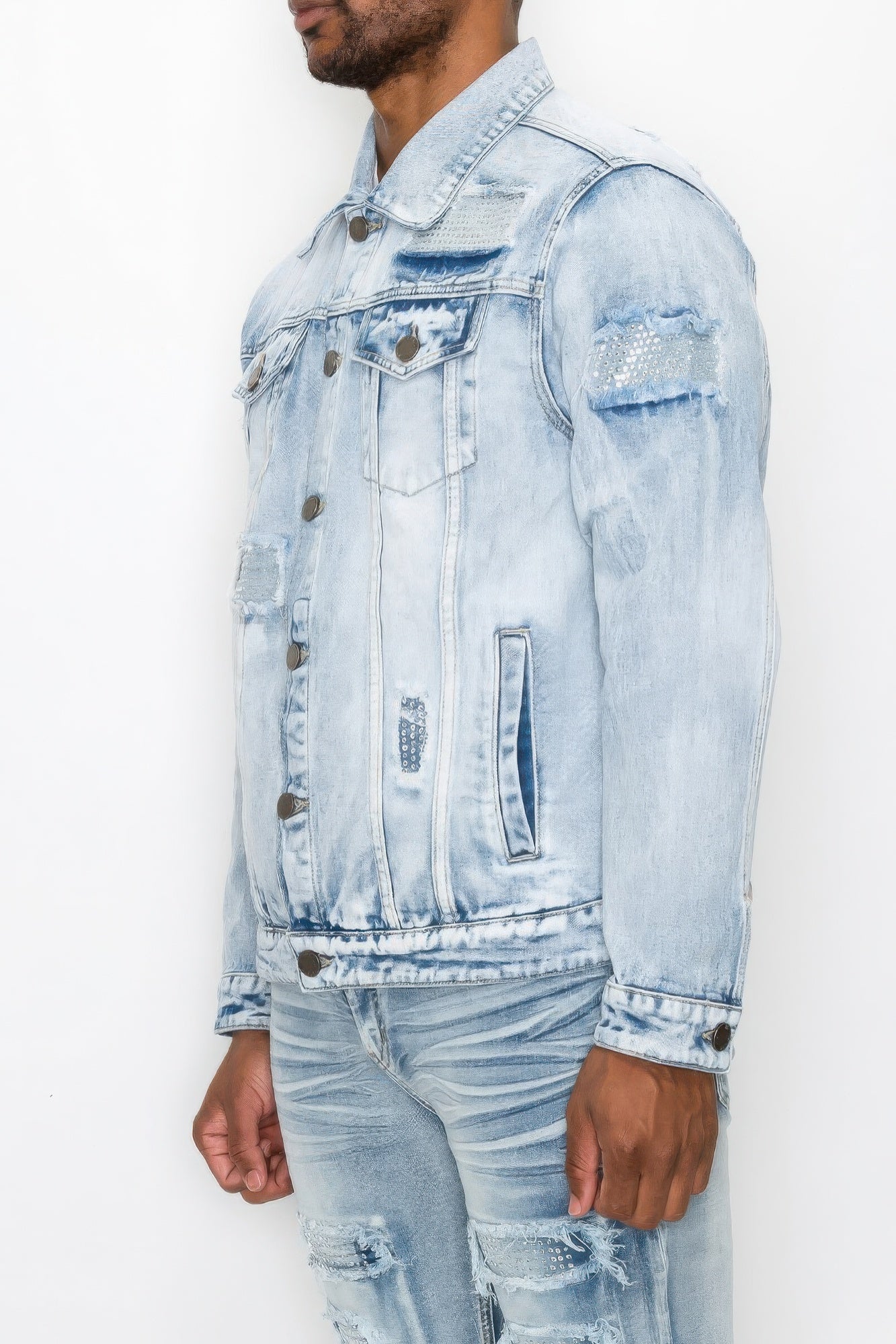 NicholesGifts Men Diamond Denim Jacket NicholesGifts