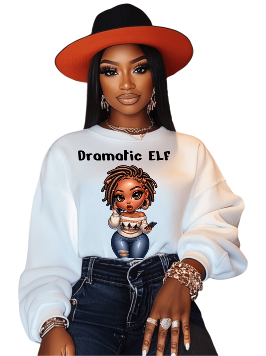 NicholesGifts African American Women Dramatic Elf Gold Locks Crewneck Christmas Sweatshirt NicholesGifts