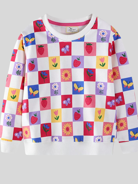 Toddler Girls Colorful Checkered Pattern Sweatshirt NicholesGifts