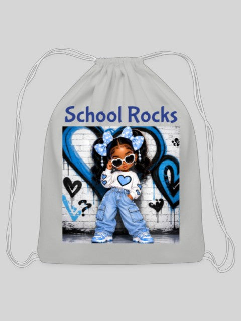 African American Toddler Girls School Rocks Gray Cotton Drawstring Bag For Back To School NicholesGifts