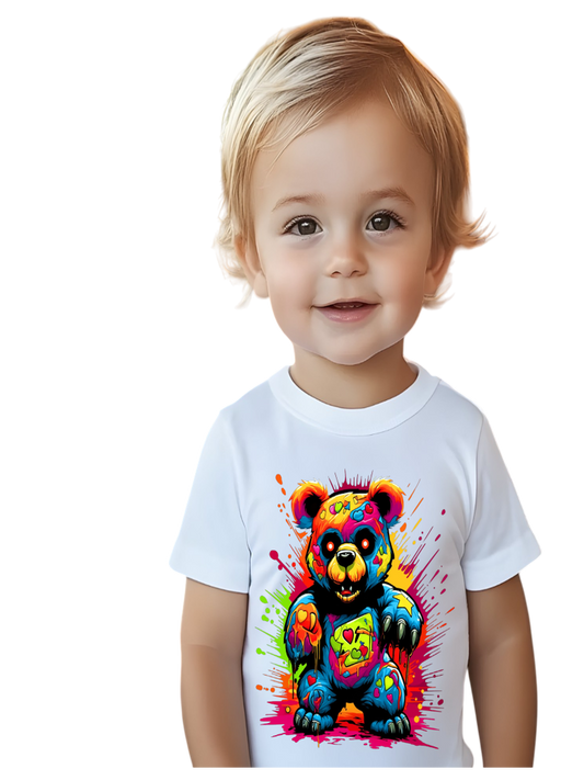Toddler Boys Multicolored Color Splash Teddy Bear Crewneck Short Sleeve T-Shirt