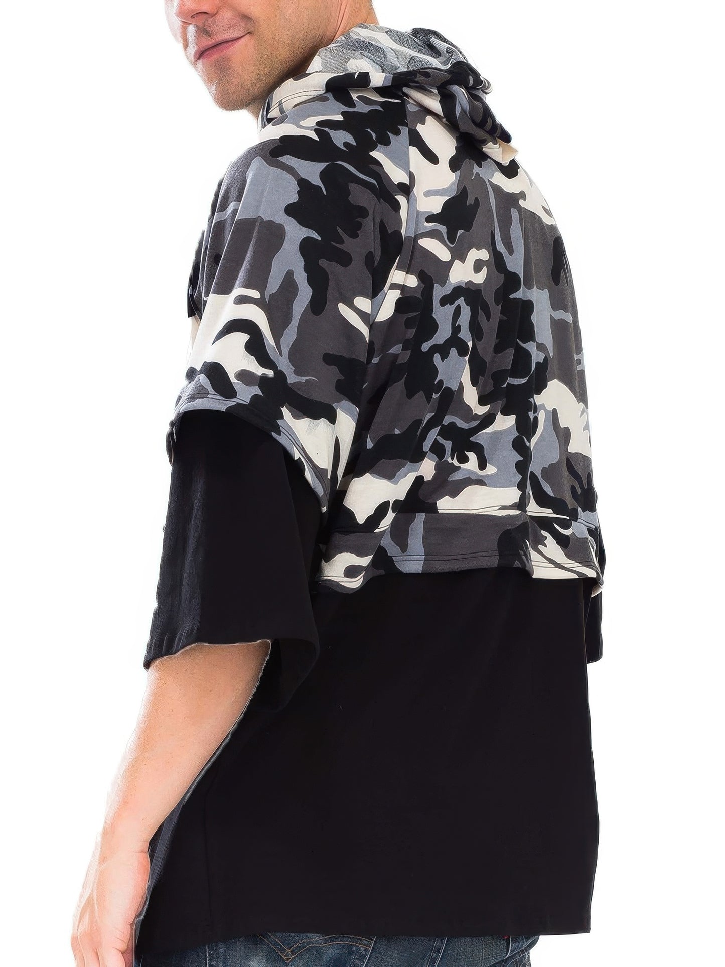 Men Camouflage Contrast 3/4 Hoodie Tee nicholesgifts