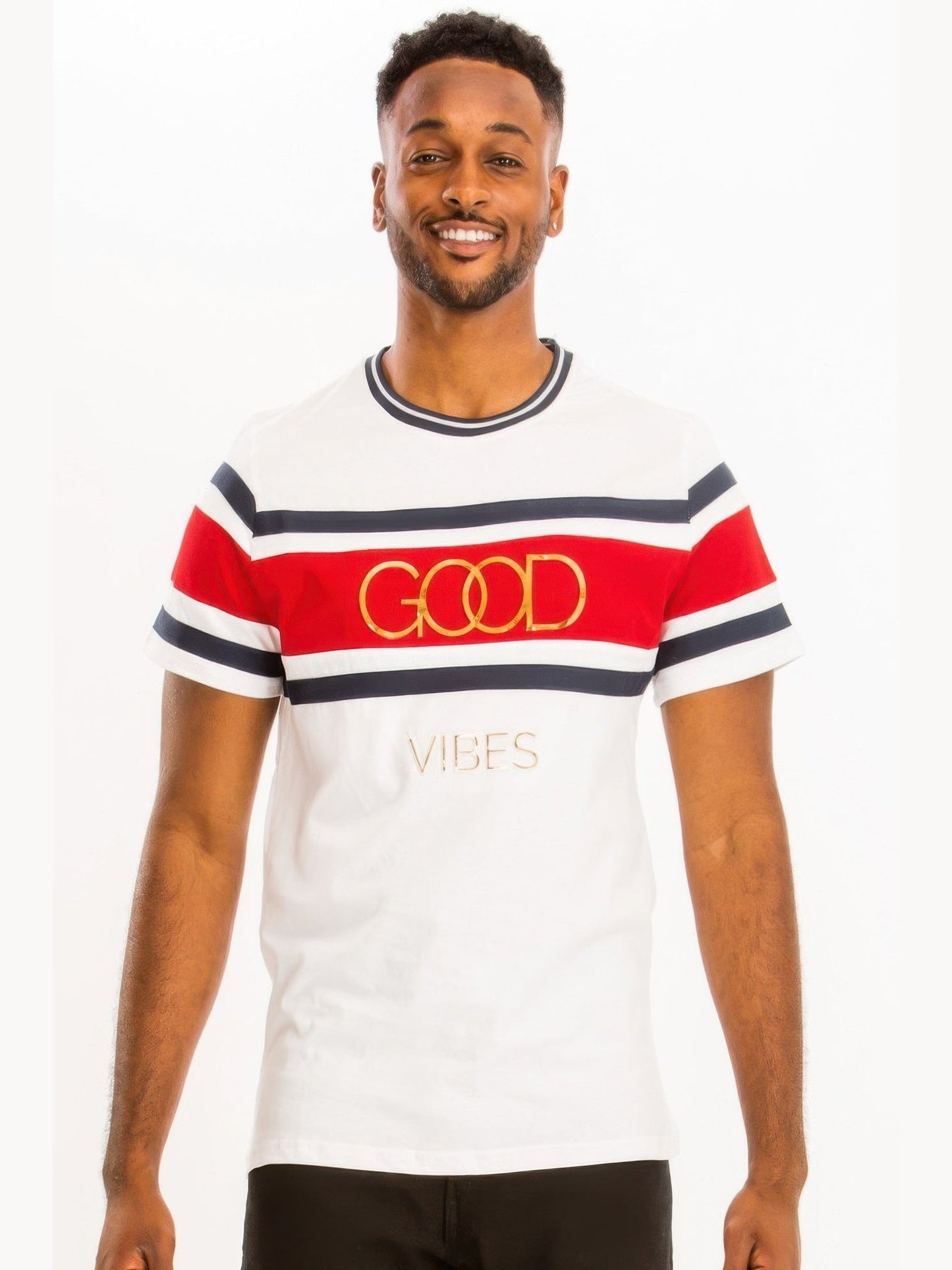 Men Good Vibes 3d Design Print Gold Foil T-Shirt NicholesGifts