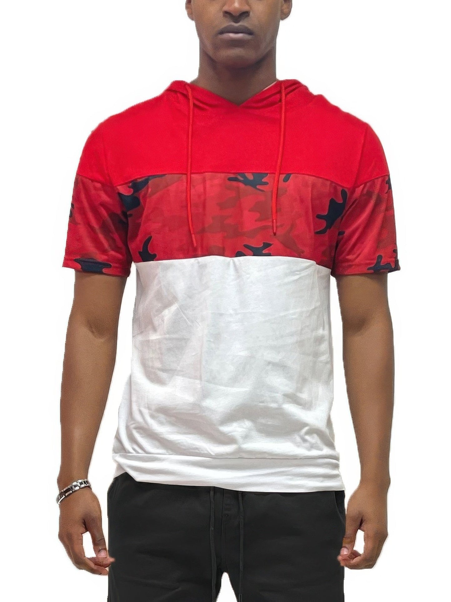 Men Camouflage And Solid Design Block Hooded Shirt nicholesgifts