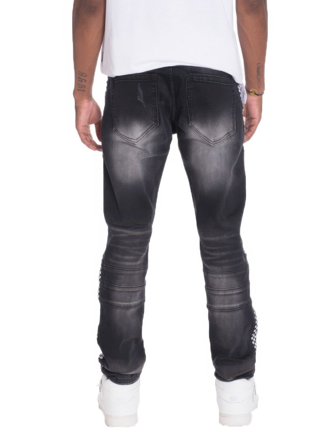 Men Distressed Denim Checkered Tape Jeans nicholesgifts