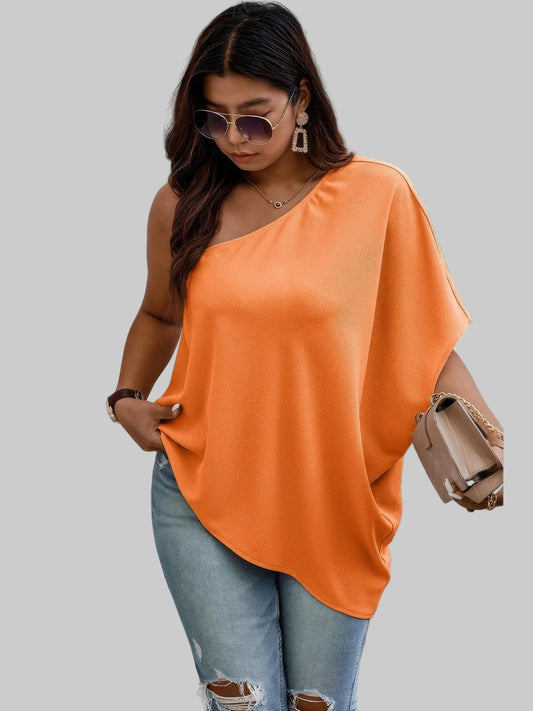 Plus Size Women One Shoulder Solid Casual Loose Fit Shirt nicholesgifts