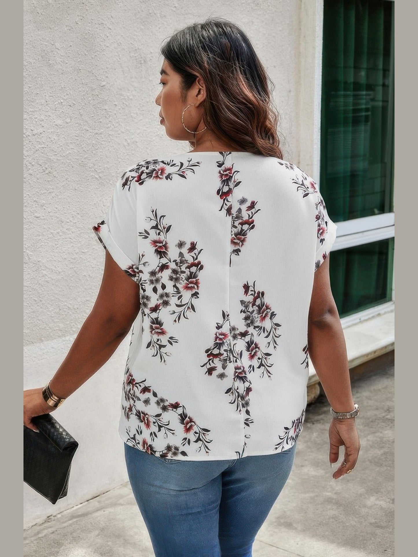 Plus Size Floral Print V Neck Loose Blouse NicholesGifts