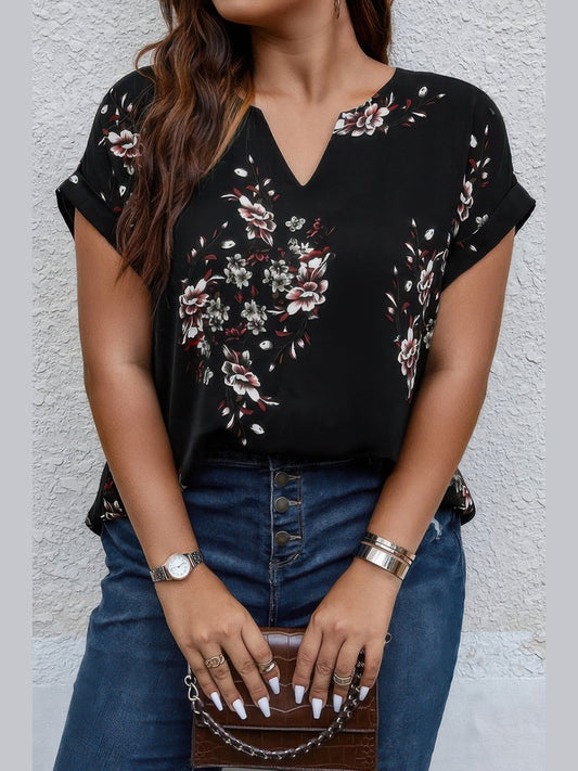 Plus Size Women Floral Print V Neck Loose Blouse NicholesGifts