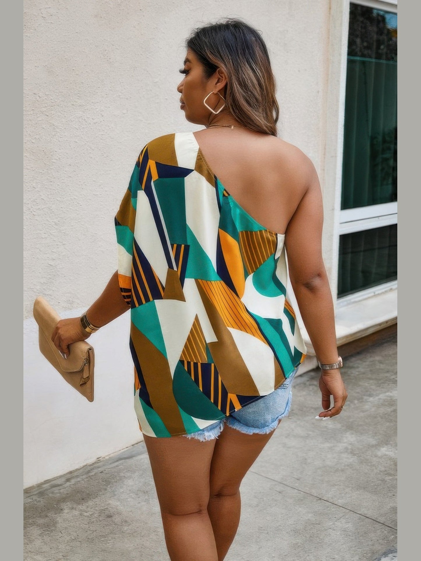 Plus Size Women One Shoulder Asymmetrical Hem Blouse NicholesGifts