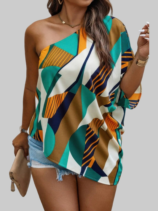 Plus Size Women One Shoulder Asymmetrical Hem Blouse nicholesgifts