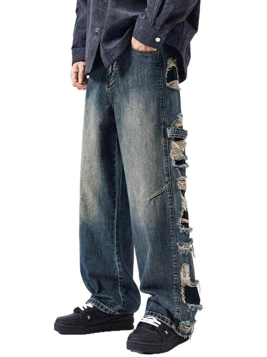 Men's Full Size Distressed Wide Leg Baggy Jeans Plus Size Trendsi