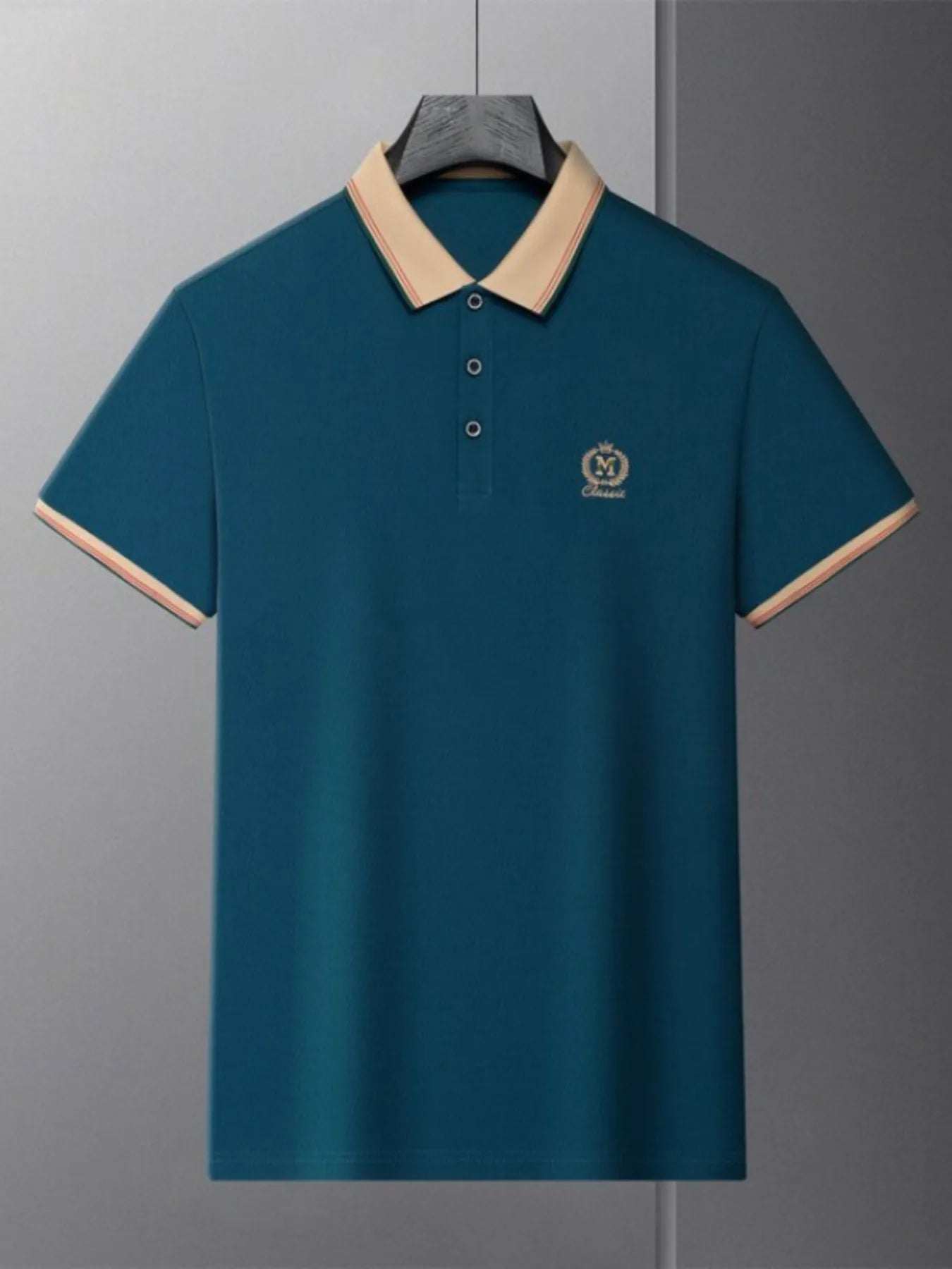 Men's Plus Size Contrast Collar Polo with Embroidered Logo Trendsi