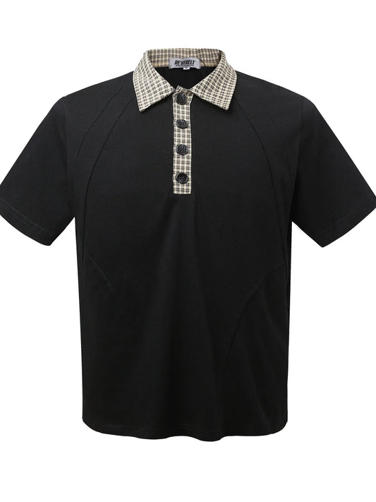 Men's Checkered Collar Accent Short Sleeve Polo NicholesGifts