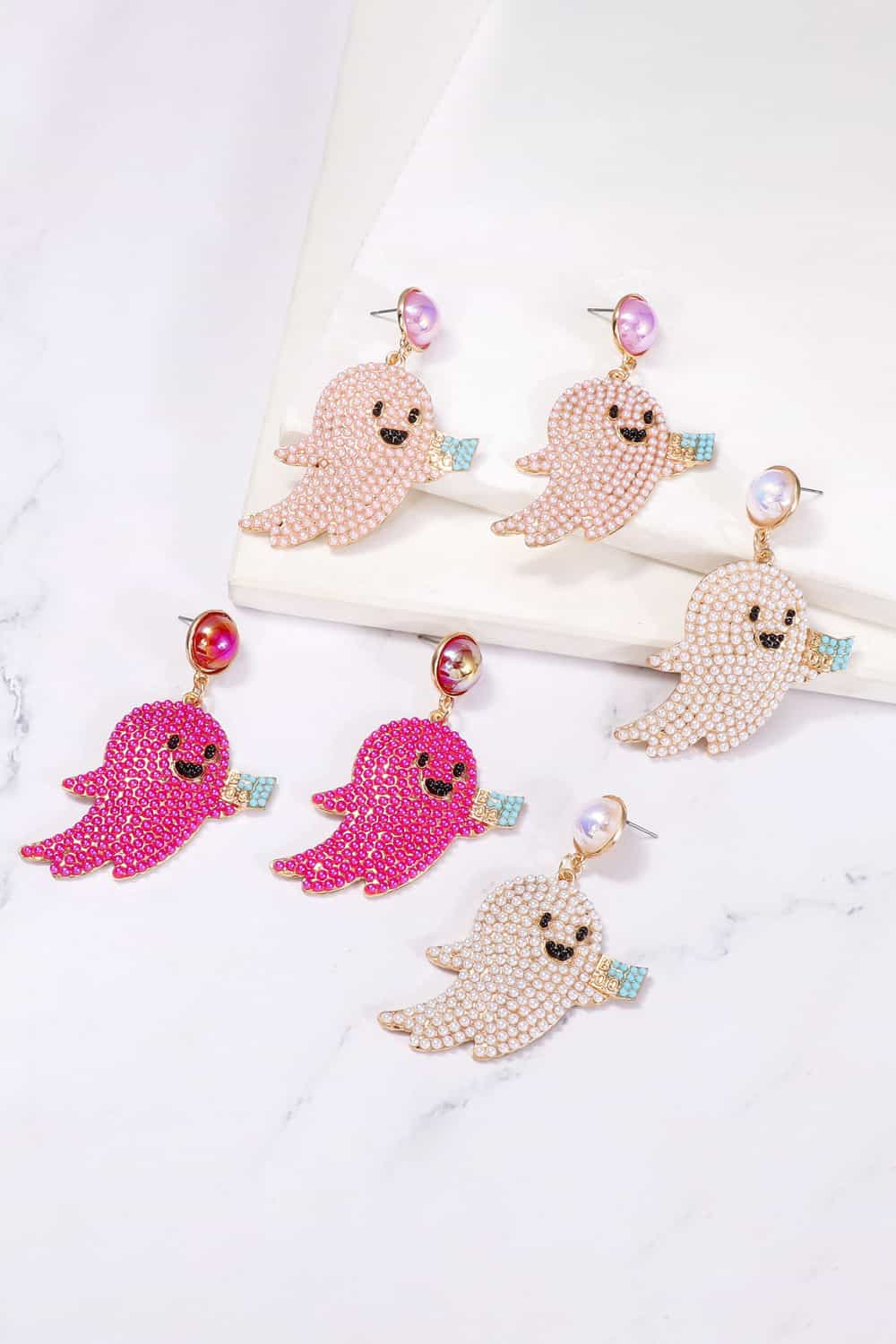 Women Ghost Shape Synthetic Pearl Dangle Earrings NicholesGifts