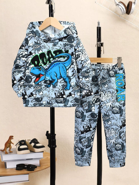 Boys Dinosaur Print Hoodie and Pants Set nicholesgifts