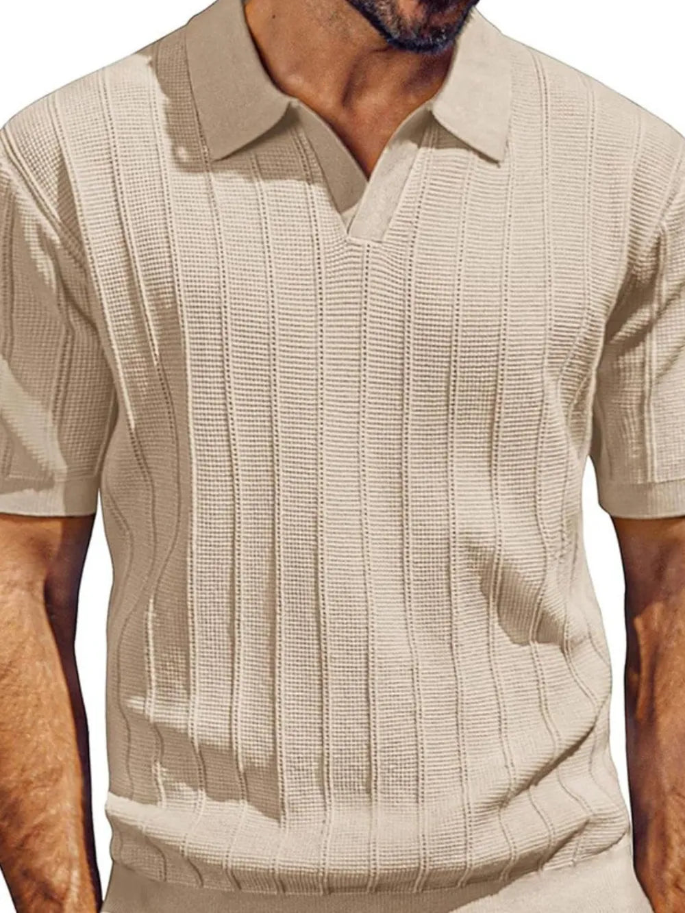 Men's Full Size Textured Collared Neck Short Sleeve Polo Plus Size Trendsi