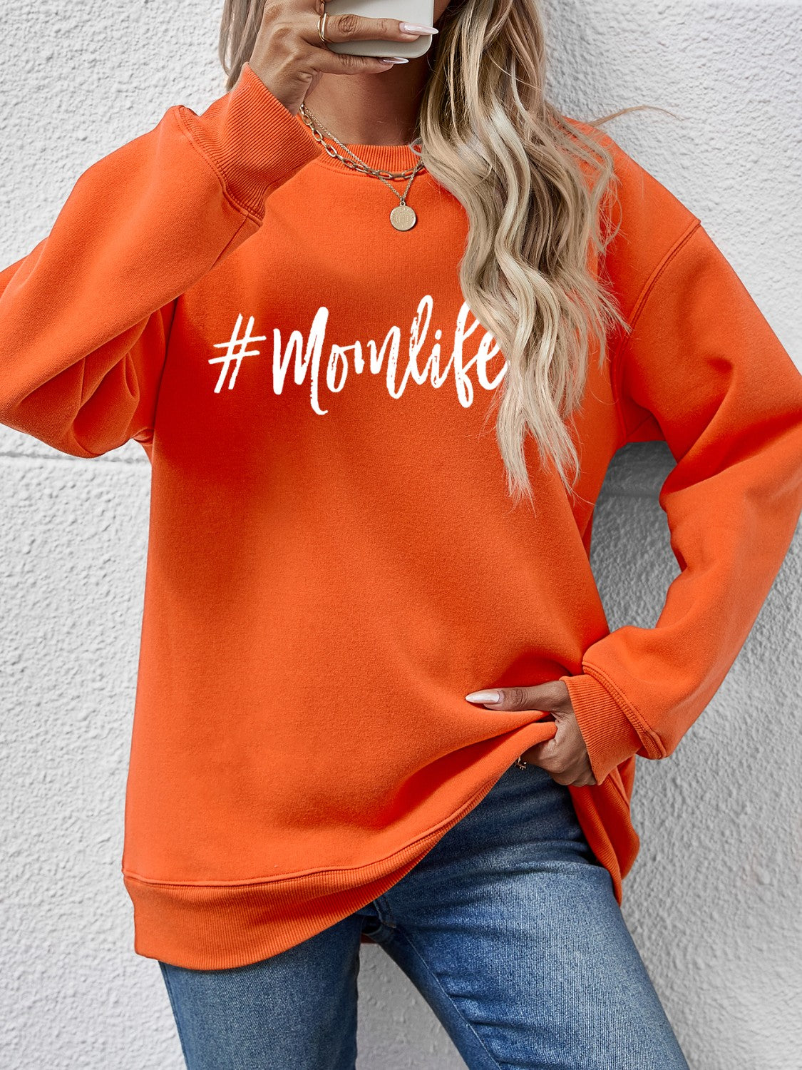 NicholesGifts Women Letter Graphic Mom Life Round Neck Sweatshirt NicholesGifts