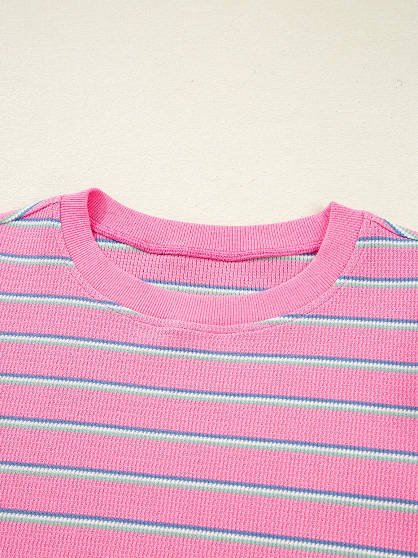 Stripe Textured Knit Round Neck Long Sleeve Top Trendsi