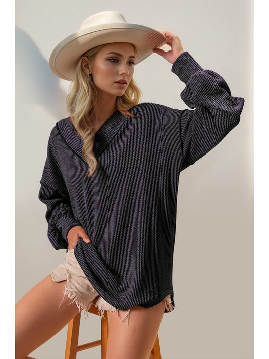 Women Double Take Exposed Seam V-Neck Long Sleeve T-Shirt NicholesGifts