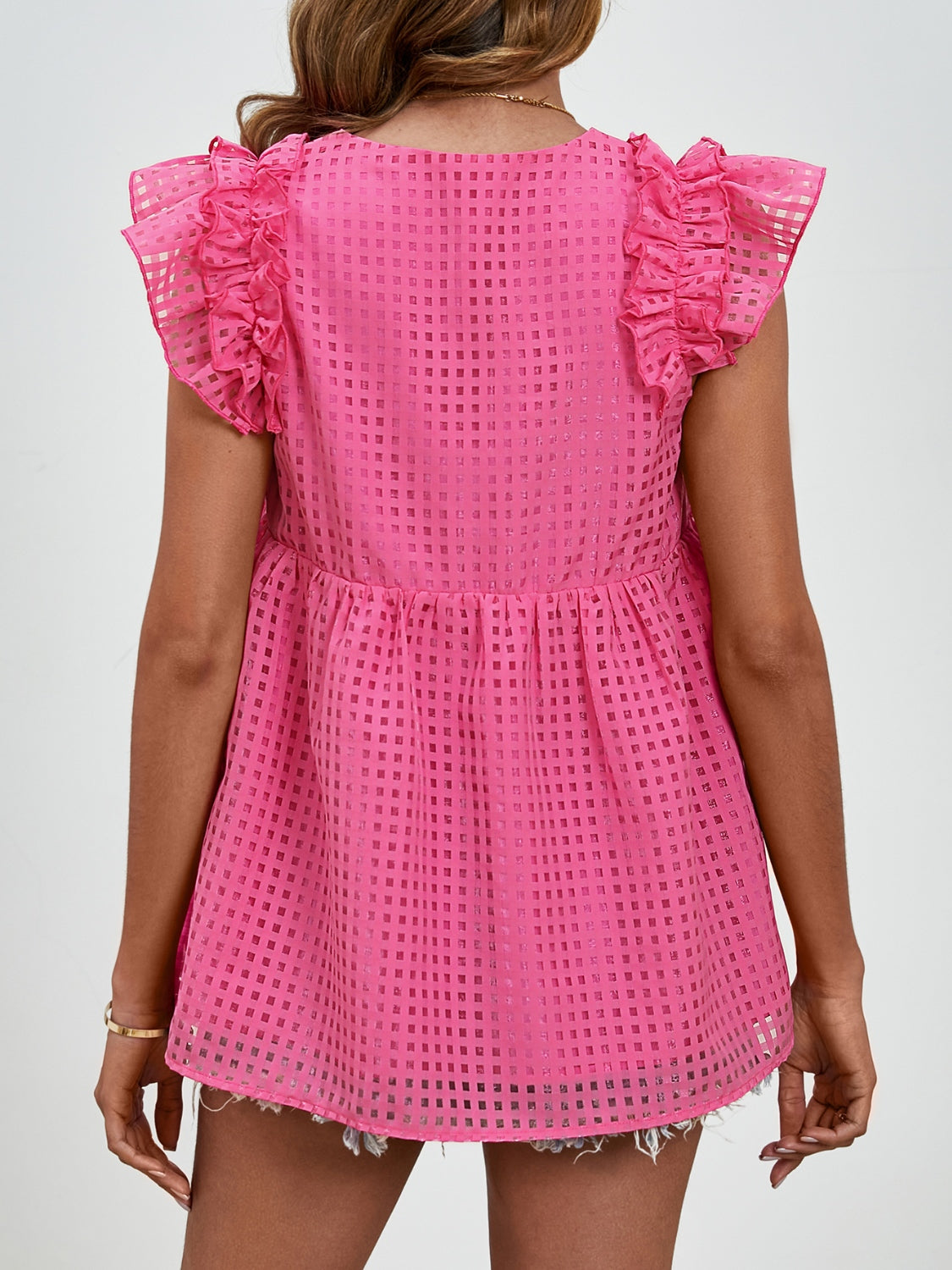 Women Ruched V-Neck Cap Sleeve Blouse