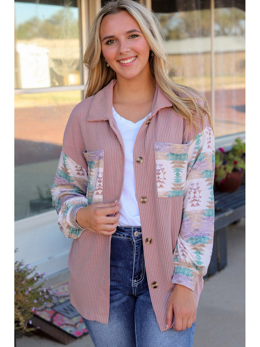 Geometric Button Down Collared Jacket