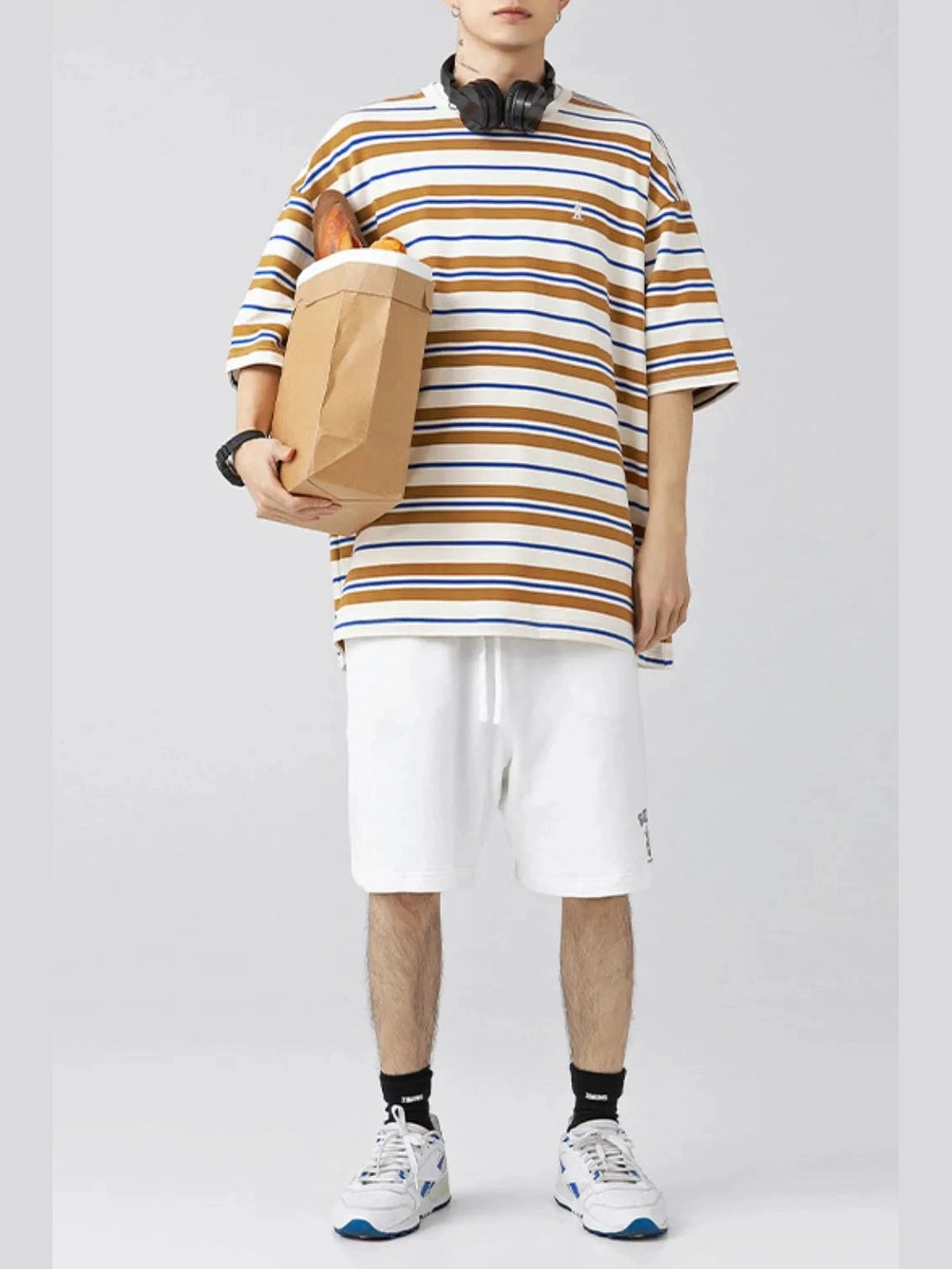 Men's Plus Size Basic style Round Neck Striped T-Shirt