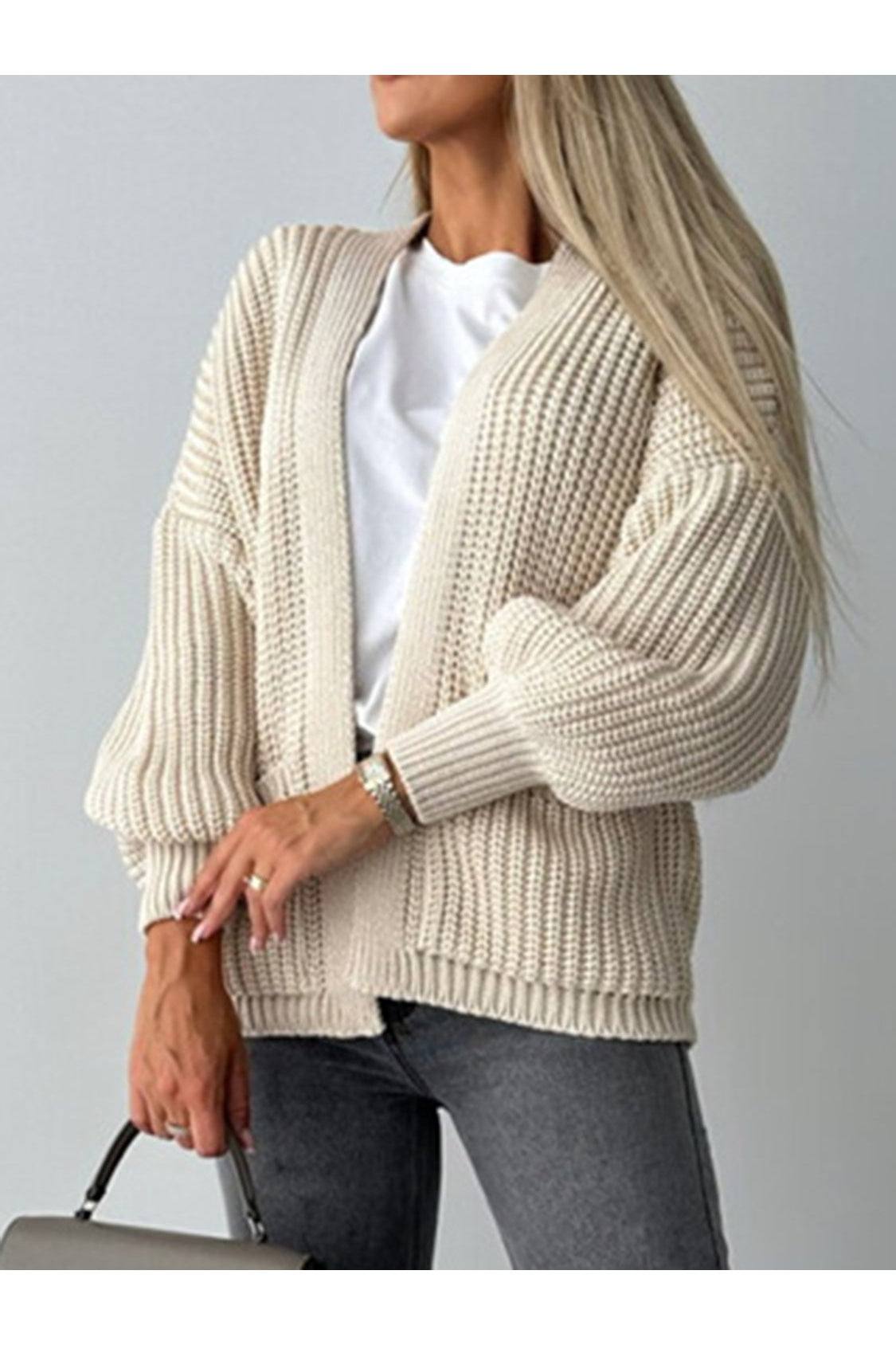 Open Front Dropped Shoulder Cardigan