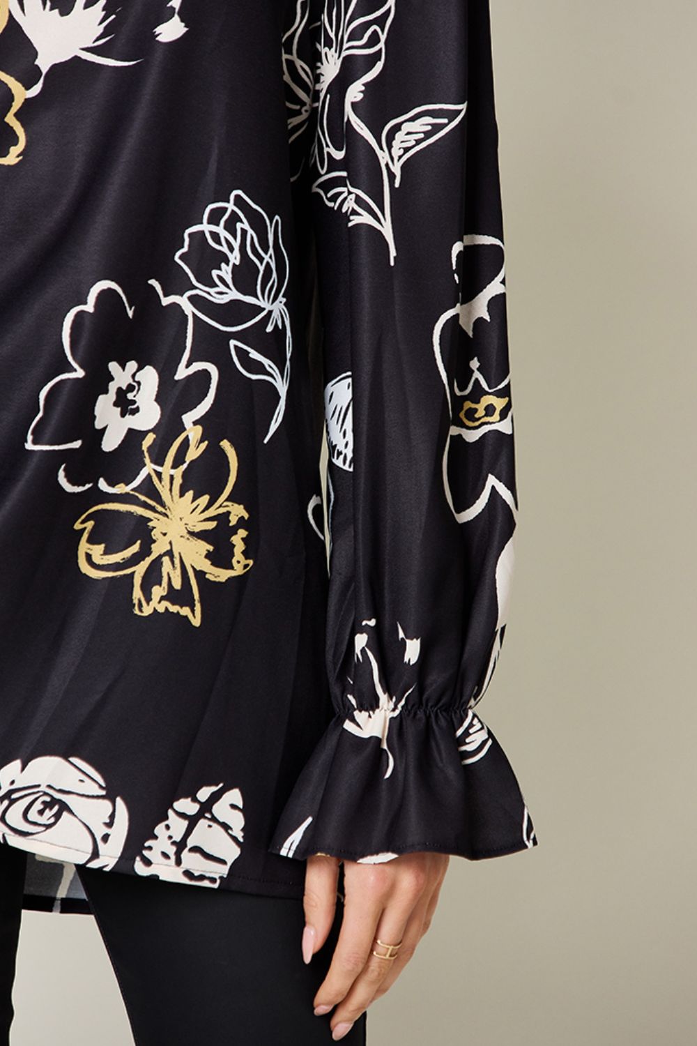 Women Double Take Full Size Printed Flounce Sleeve Blouse NicholesGifts