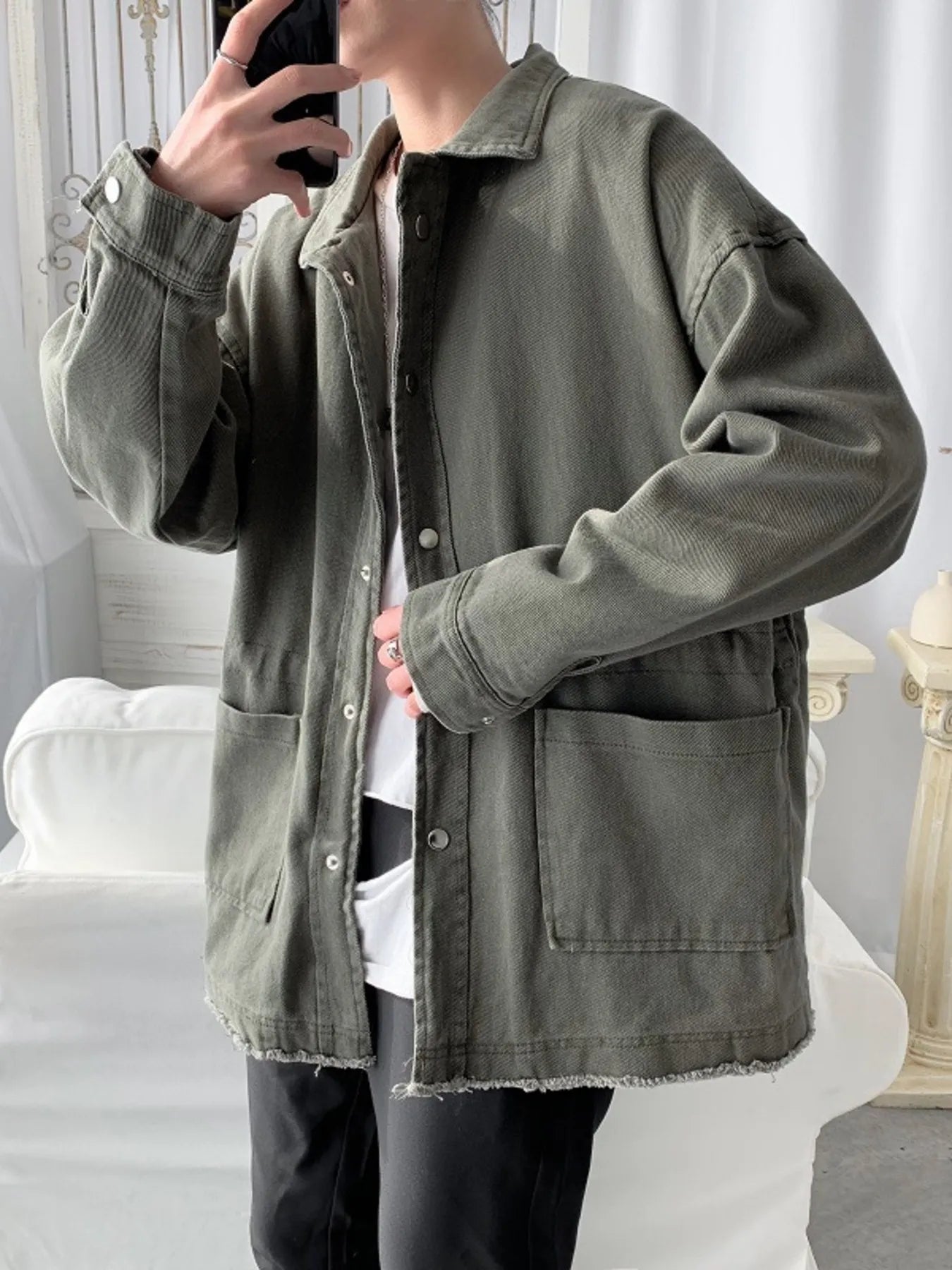 Men's Button Up Long Sleeve Jacket Trendsi