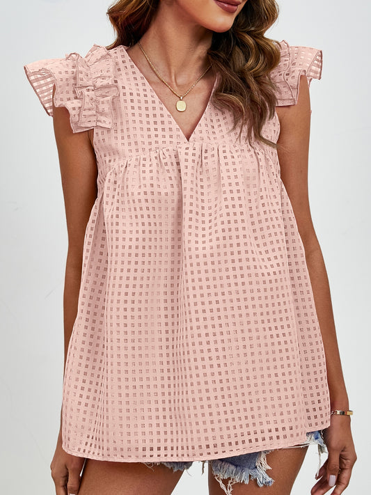 Women Ruched V-Neck Cap Sleeve Blouse