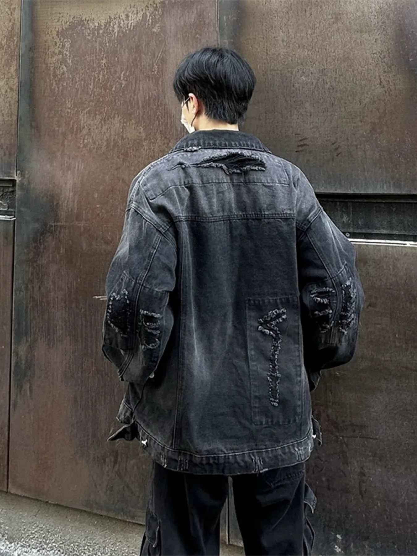 Men's Distressed Button Up Denim Jacket
