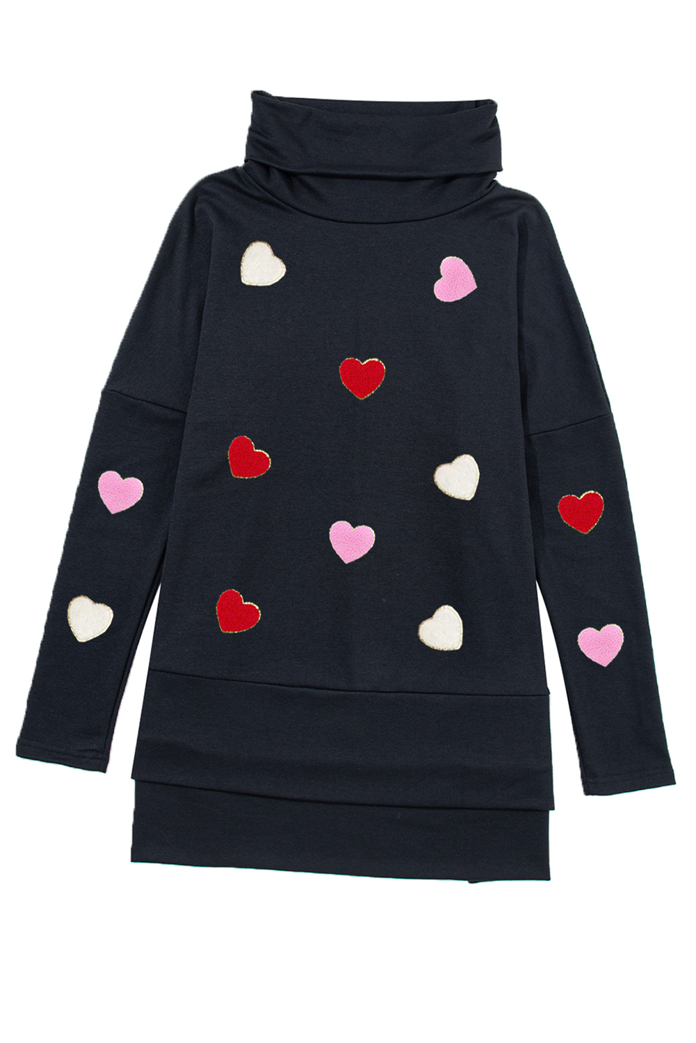 Women Valentine’s Day Heart Patched Turtleneck Long Sleeve Top