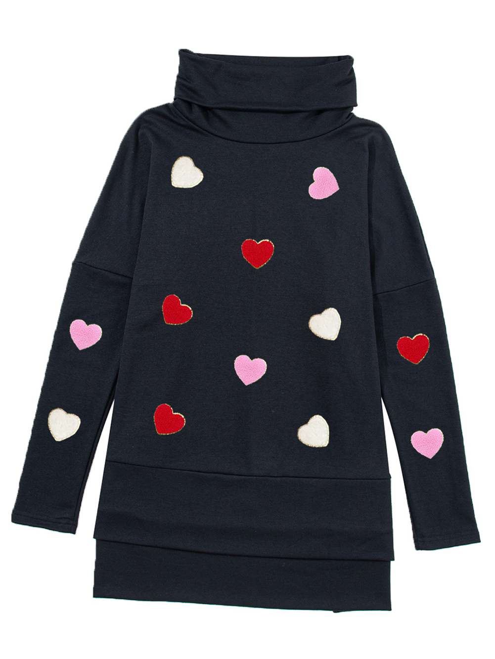 Women Valentine’s Day Heart Patched Turtleneck Long Sleeve Top nicholesgifts