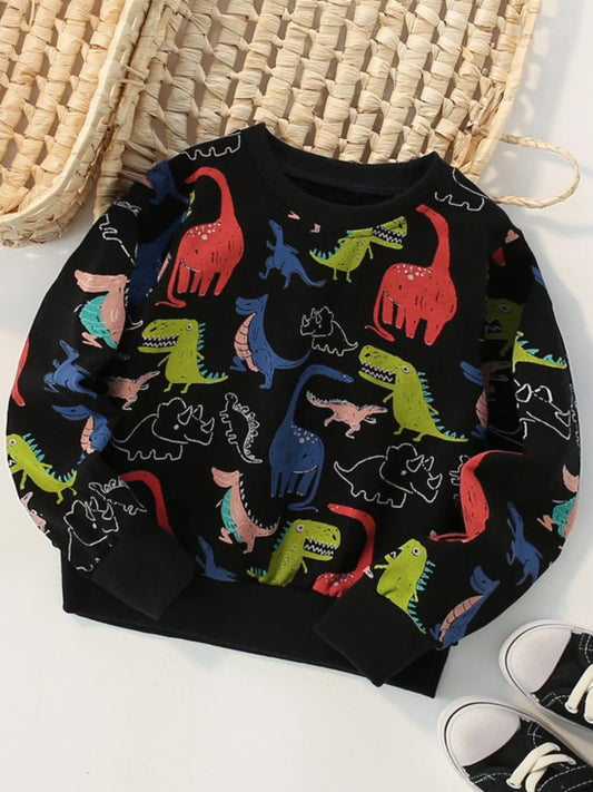 Toddler Boys Dinosaur Print Crew Neck Sweatshirt nicholesgifts