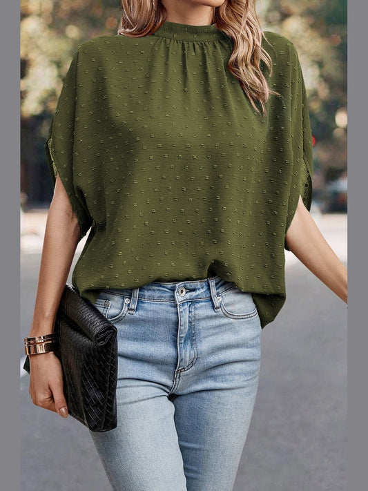 Women Swiss Dot Mock Neck Blouse