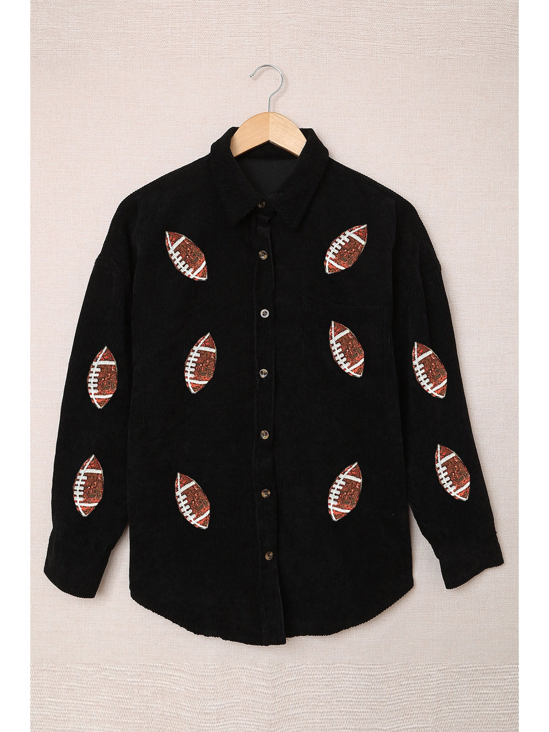 Sequin Football Button Up Long Sleeve Jacket nicholesgifts