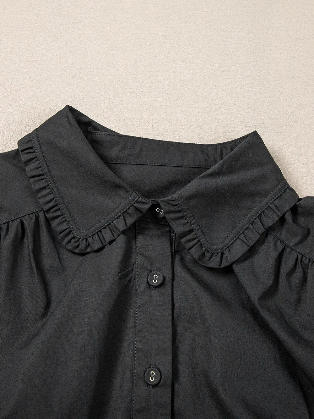 Button Down Puff Sleeve Ruffle Hem Dress NicholesGifts