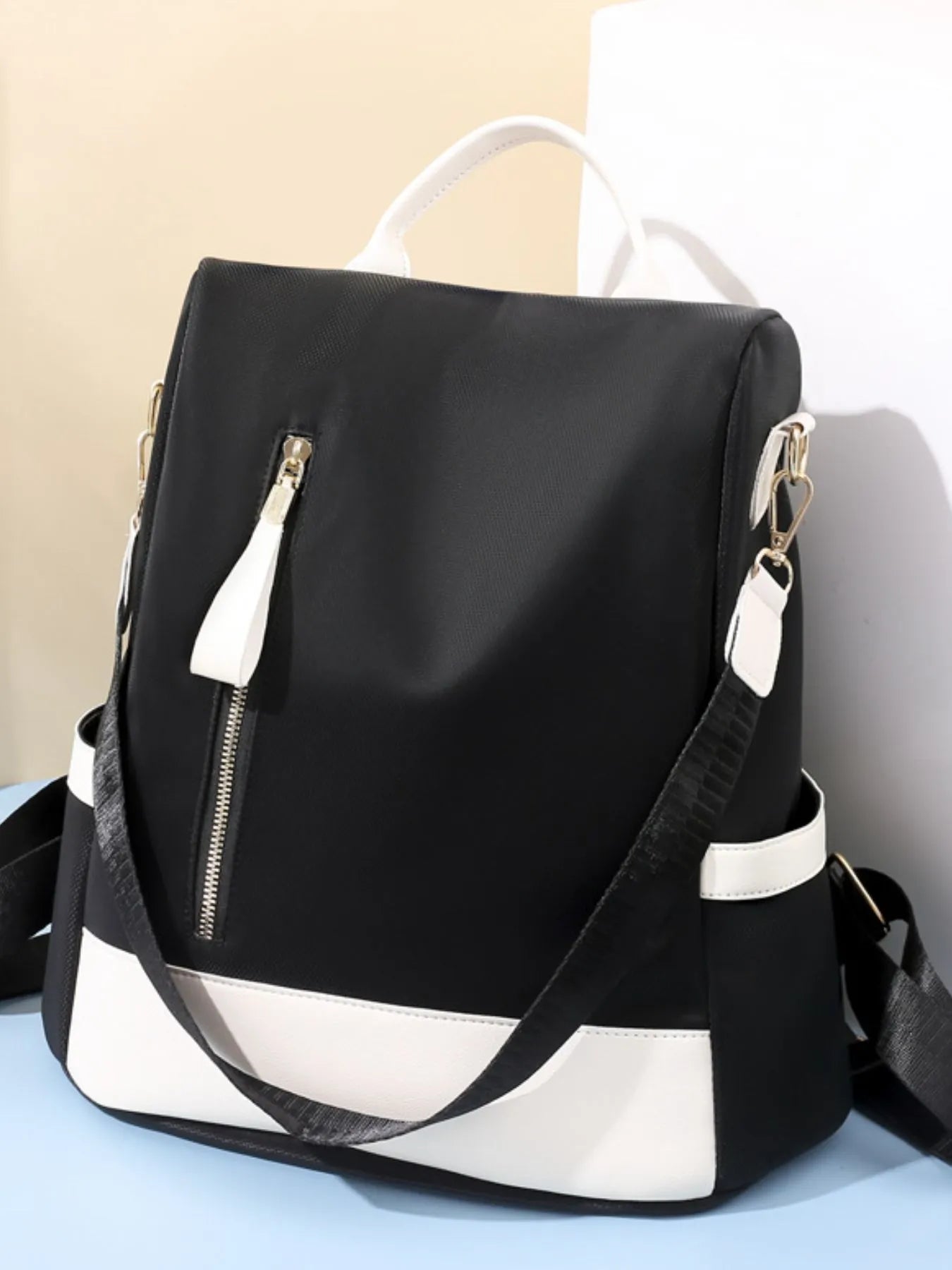 Color Block Convertible Backpack Bag Trendsi
