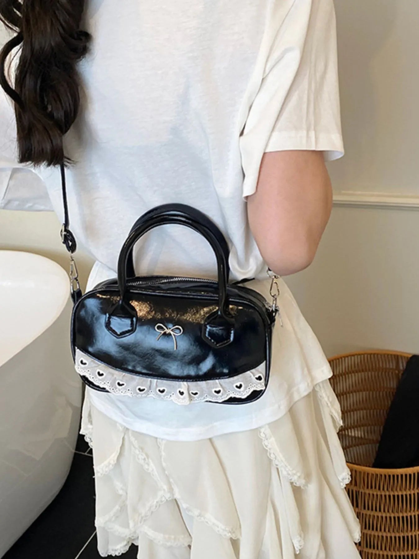 Lace Detail Bow Crossbody Bag Trendsi