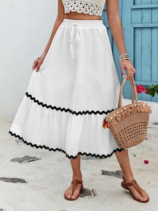 Women Tied Contrast Trim High Waist Skirt NicholesGifts