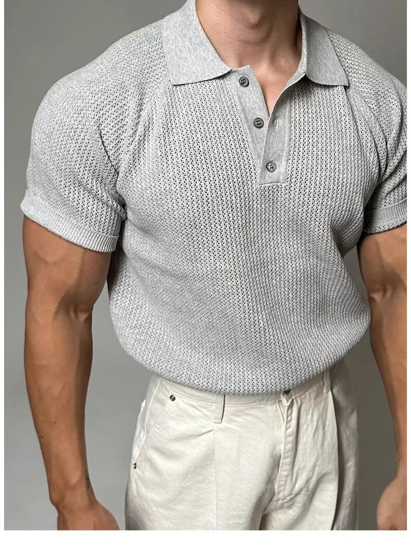 Men's Full Size Textured Knit Short Sleeve Polo Plus Size