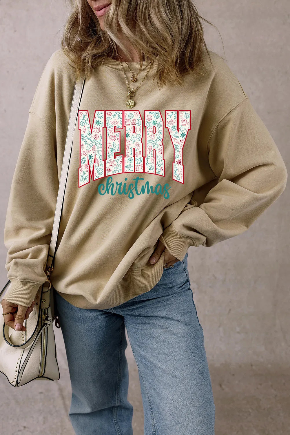 NicholesGifts Women Merry Christmas Round Neck Long Sleeve Christmas Sweatshirt NicholesGifts