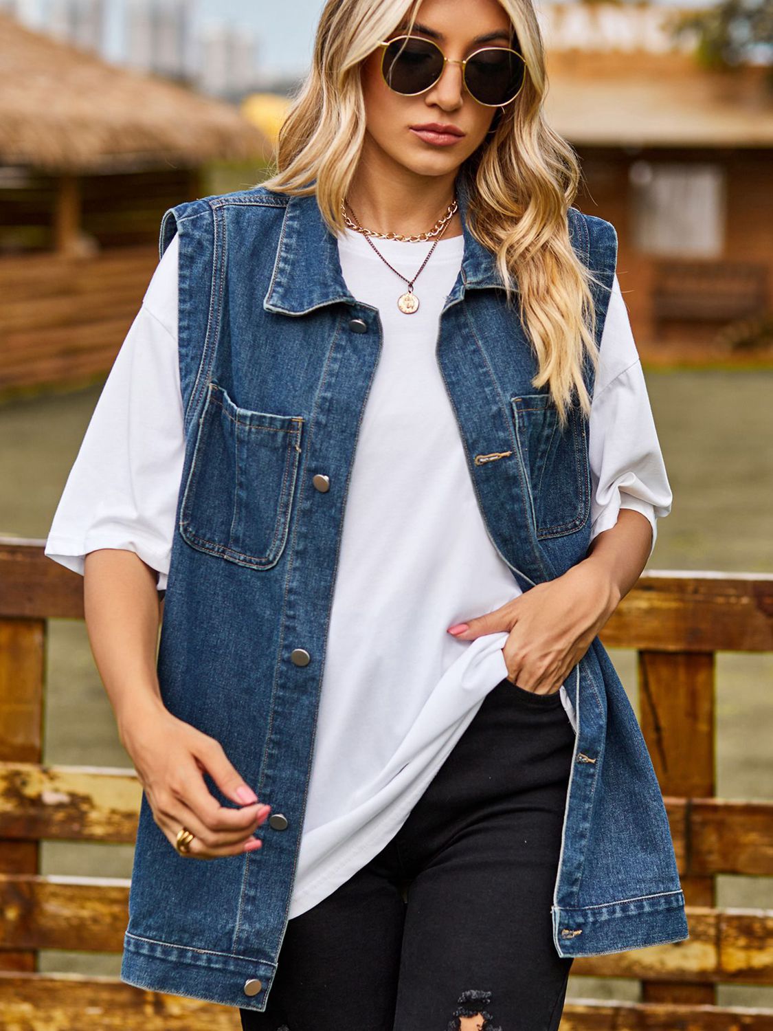 NicholesGifts Women Button Down Denim Vest NicholesGifts