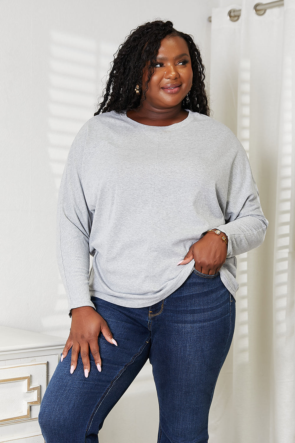 Double Take Seam Detail Round Neck Long Sleeve Top NicholesGifts